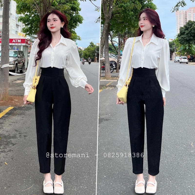 High-waisted female trousers for school with super high-waisted baggy ...
