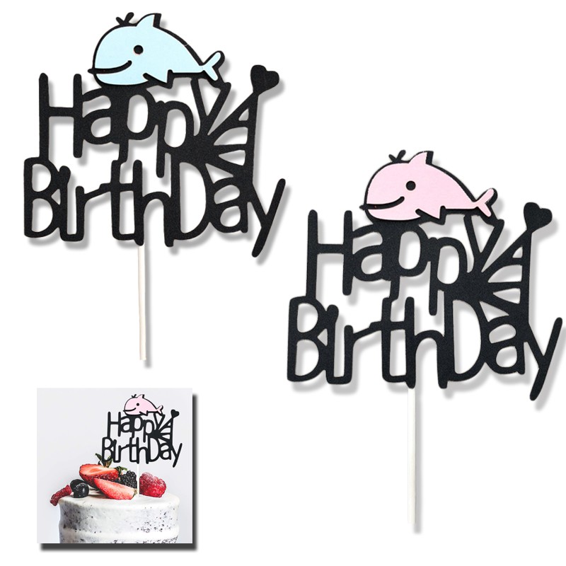 Glitter Lovely Whale Topper for Birthday Cake with Happy Birthday ...
