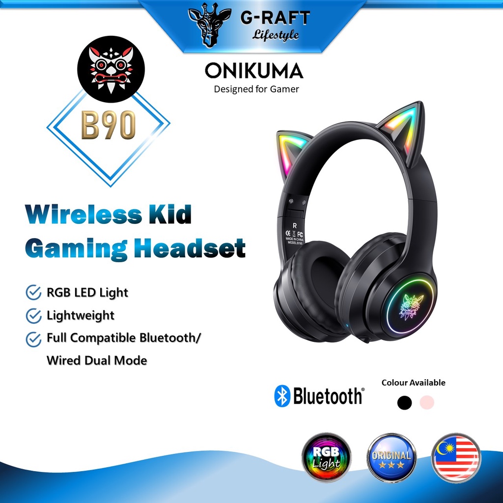 Onikuma B90 RGB Cat Ear Bluetooth 5.0 Headphone HiFi Stereo Sound Noise ...