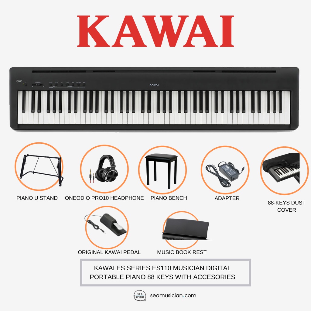 KAWAI ES SERIES ES110 MUSICIAN DIGITAL PORTABLE PIANO 88 KEYS WITH ...