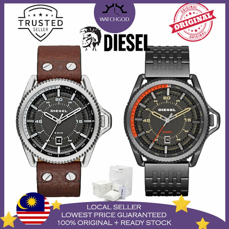 [100% Original] Diesel Rollcage Exposed Grey Dial Stainless Steel Leather  Men Watch Jam Tangan Lelaki DZ1716 DZ1719