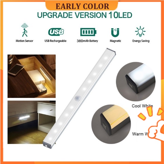 Motion Sensor LED Rechargeable Induction lamp Cabinet Light IR Infrared ...