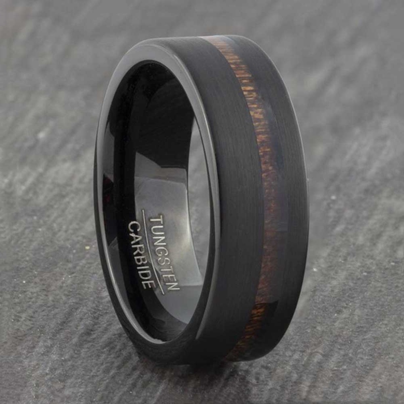 8mm Hawaiian Koa Wood and Abalone Shell Insert Tungsten Carbide Ring