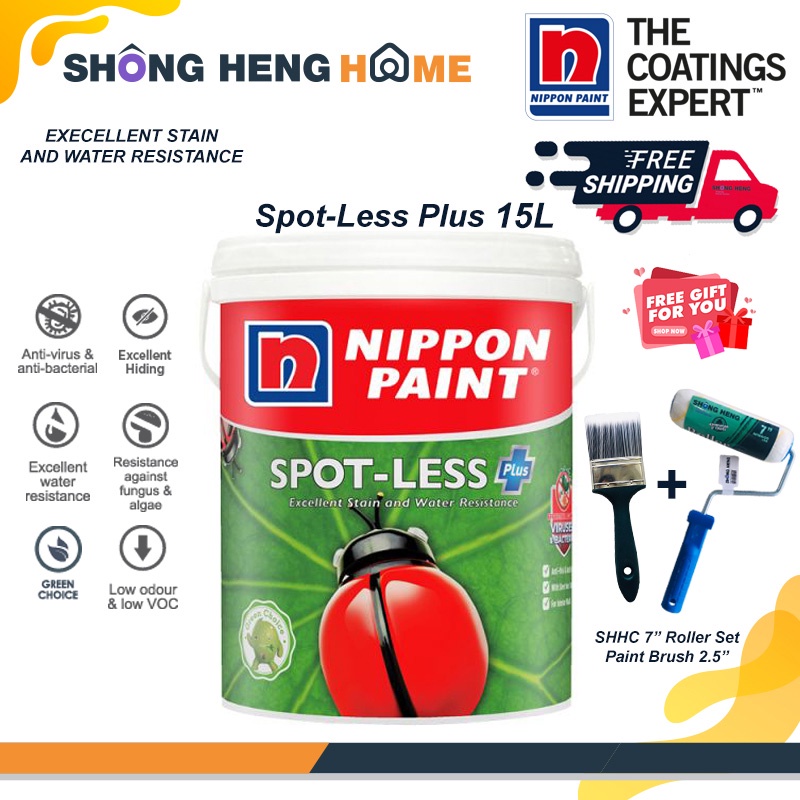 15L Nippon Paint Spot-Less Plus Interior Wall - Color Option [ANY COLOR ...