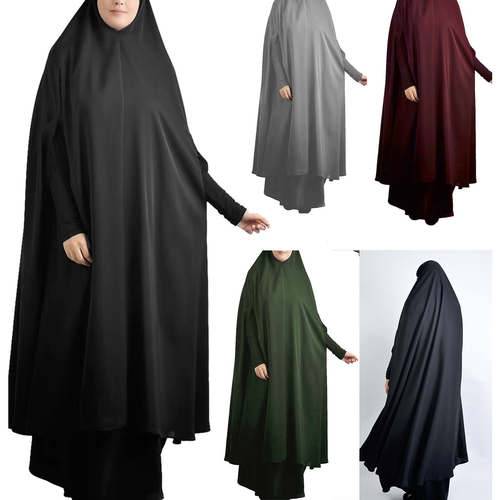 Telekung Women Muslim Wear Prayer Robe Solid Color Fashion Jubah Black ...