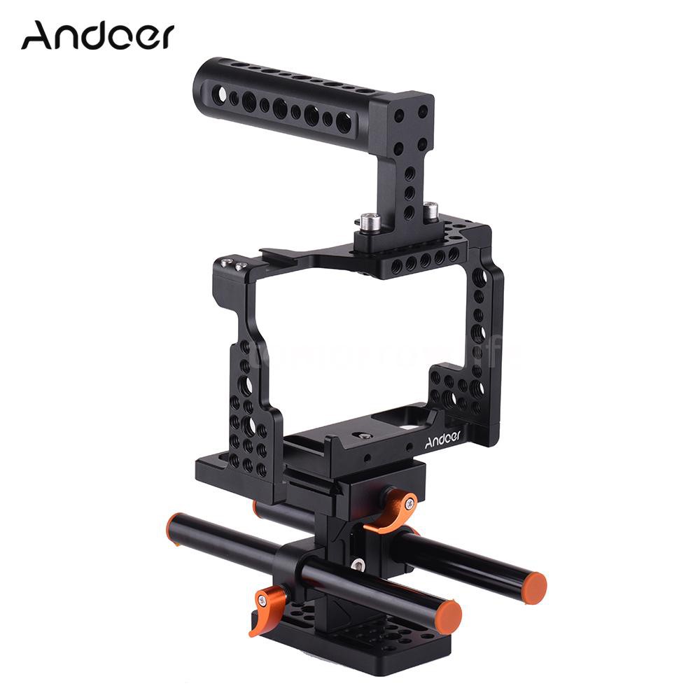 Tomorrowlife Andoer Camera Cage + Top Handle + 15mm Rod Baseplate Kit ...