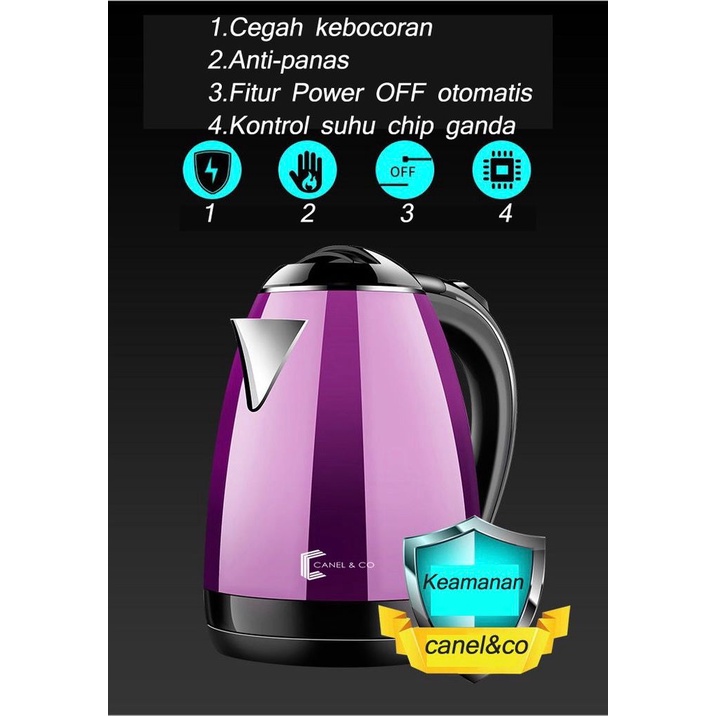 [Malaysia 3pin Plug]Stainless Steel 304 2L Electric Kettle Teko Jug Cerek Elektrik Tea Maker Hot Water[Pink/Purple]