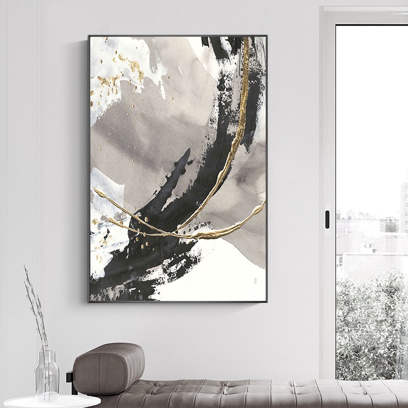 Wall Art Canvas Painting Nordic Modern Abstract Black White Ink ...