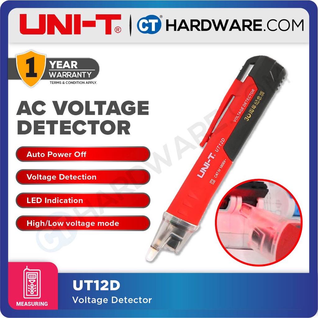 UNI-T UT12D VOLTAGE DETECTOR WITH BUILT-IN FLASHLIGHT 1.5V BATTERY, 50 ...