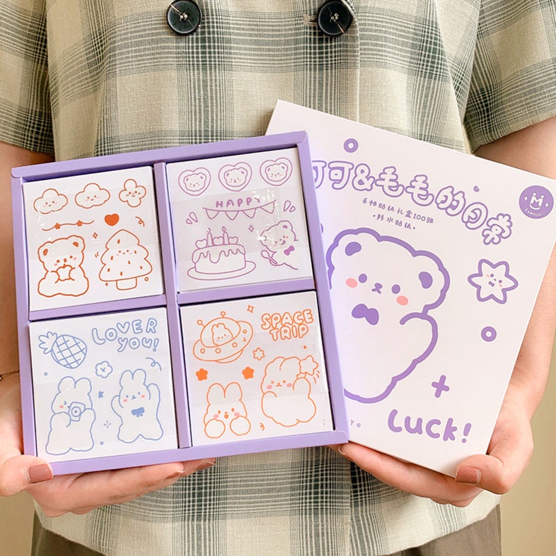 25 Sheets Cartoon Cute Deco Stickers Pack Waterproof Transparent PET ...