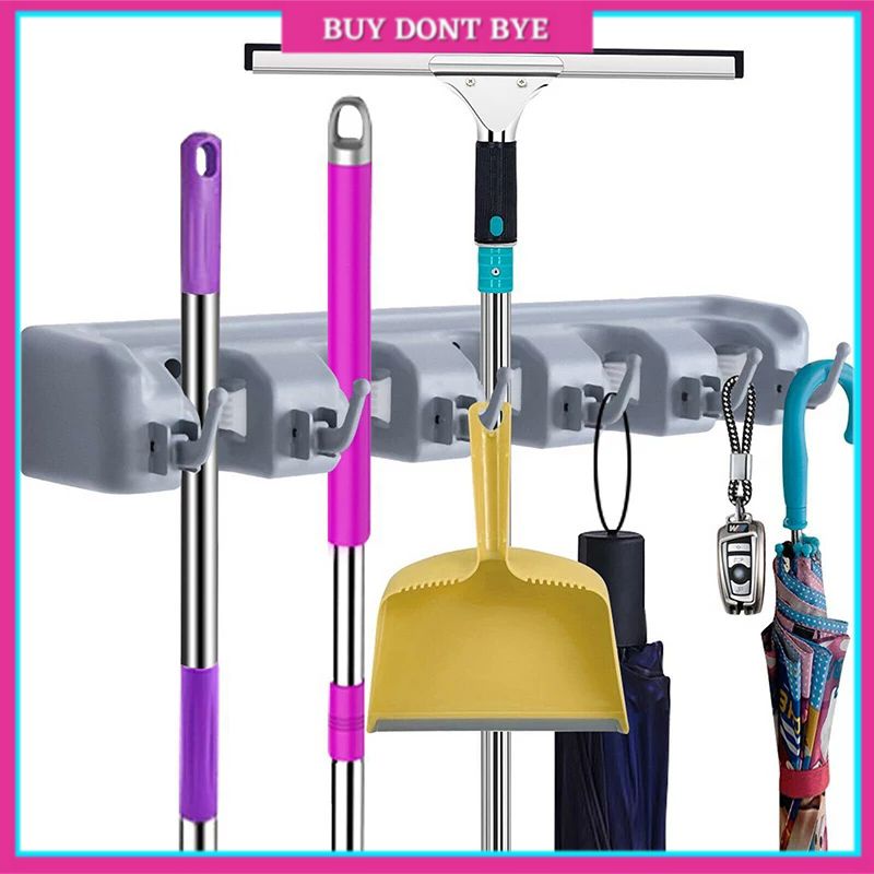 Mop and Broom Holder Brush Broom Hanger Storage Rack Kitchen Organizer ...