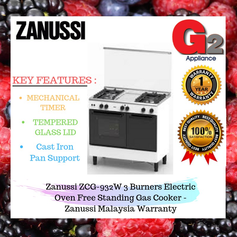 Zanussi ZCG932W 3 Burners Electric Oven Free Standing Gas Cooker