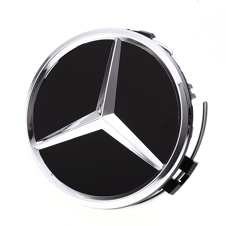 Lot Of 4 Glossy Black 75mm Hub Center Caps With Mercedes Logo For Wheel Rims