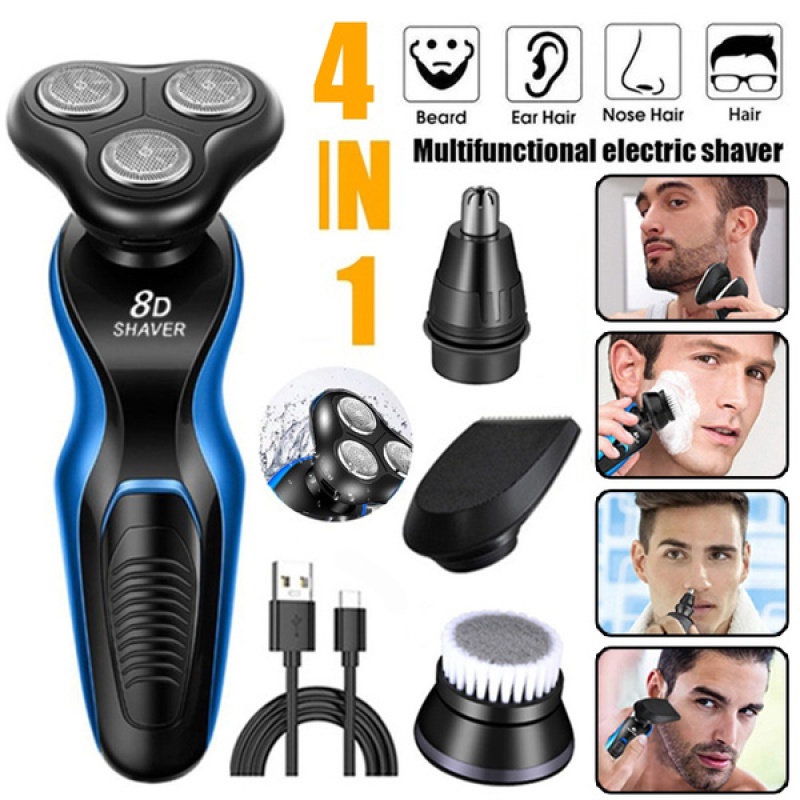 4 IN 1 8D Electric Shavers Dry Wet Washable Rotary Cordless Face ...