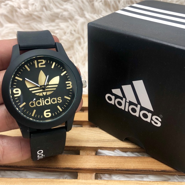 Adidas Jam Tangan Lelaki Perempuan Black Gold Promosi Shopee Malaysia