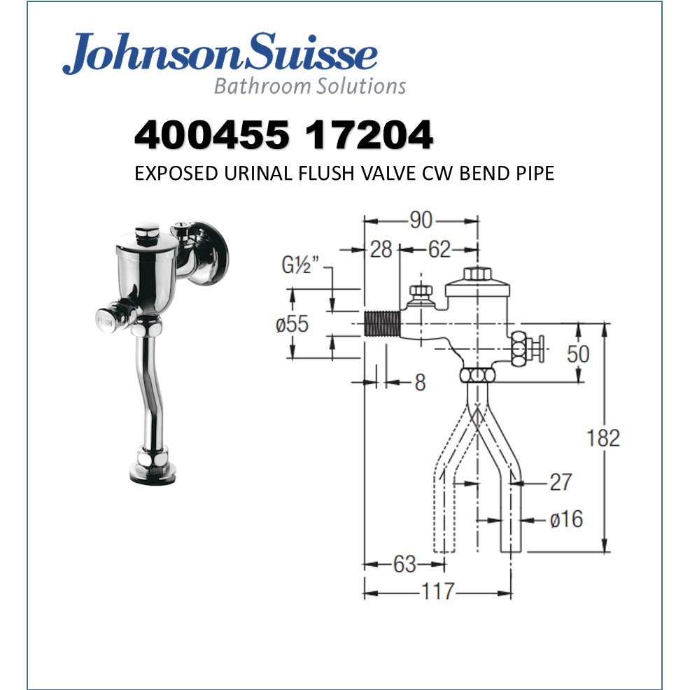 Johnson Suisse 400455 17204 Exposed Urinal Flush Valve cw Bend Pipe Shopee Malaysia