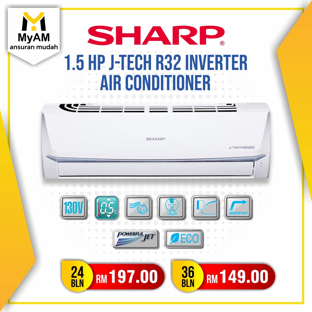 Permasangan Percuma Ansuran Mudah Penghawa Dingin Sharp 1 5 HP J Tech Inverter Air Conditioner