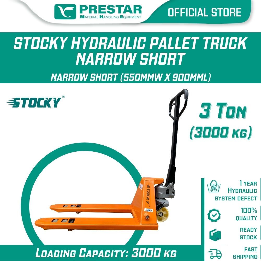 PRESTAR MHE Stocky Hydraulic Pallet Truck (NARROW SHORT) L3 Ton (3000kg ...