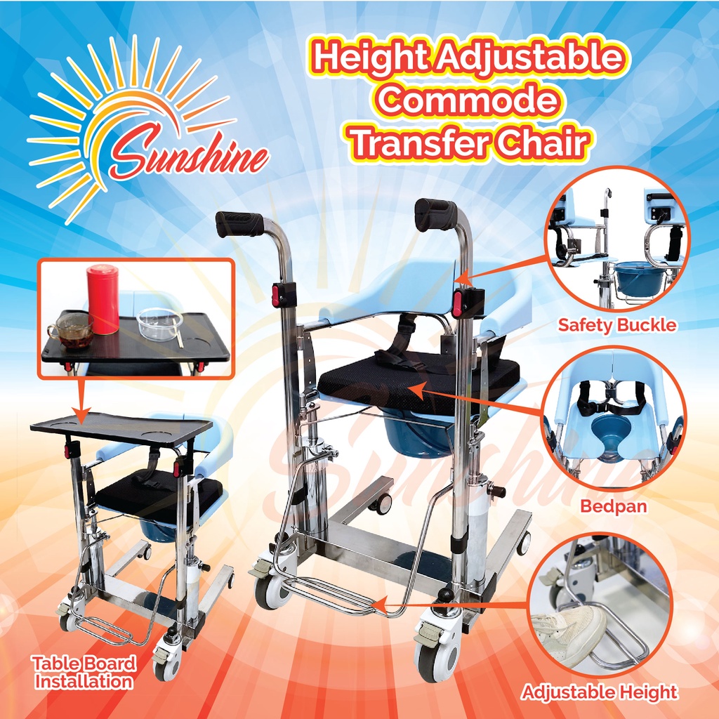 Deluxe Stainless Steel Hydraulic Height Adjustable Commode Transfer ...