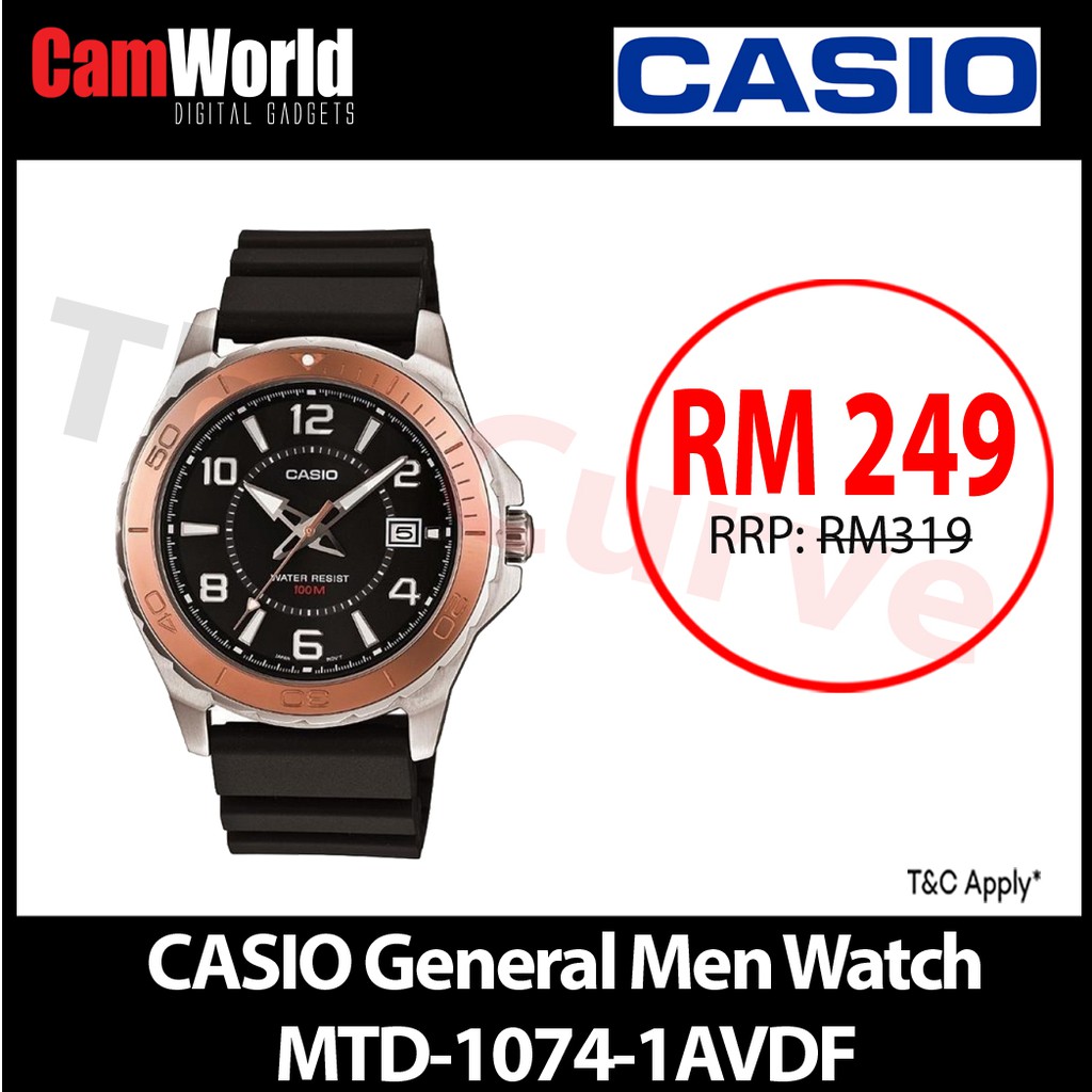 Casio General Men MTD 1074 1AVDF Black Resin Band with Gold Face Analog Watch Casio General Men MTD 1074 1AVDF Black Res Shopee Malaysia