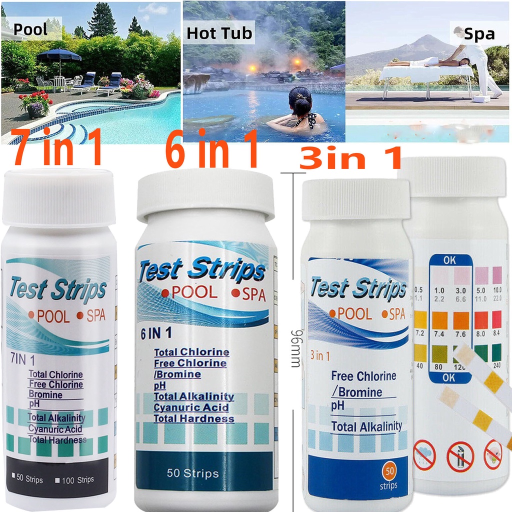 50/100PCS 7in1 6in1 3in1 Water Chlorine Dip Test Strips Hot Tub SPA ...