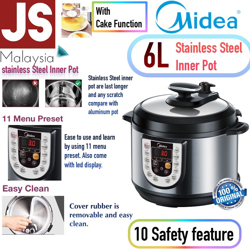 Midea Pressure Cooker 6.0L 11 Preset Menu Digital Display MY