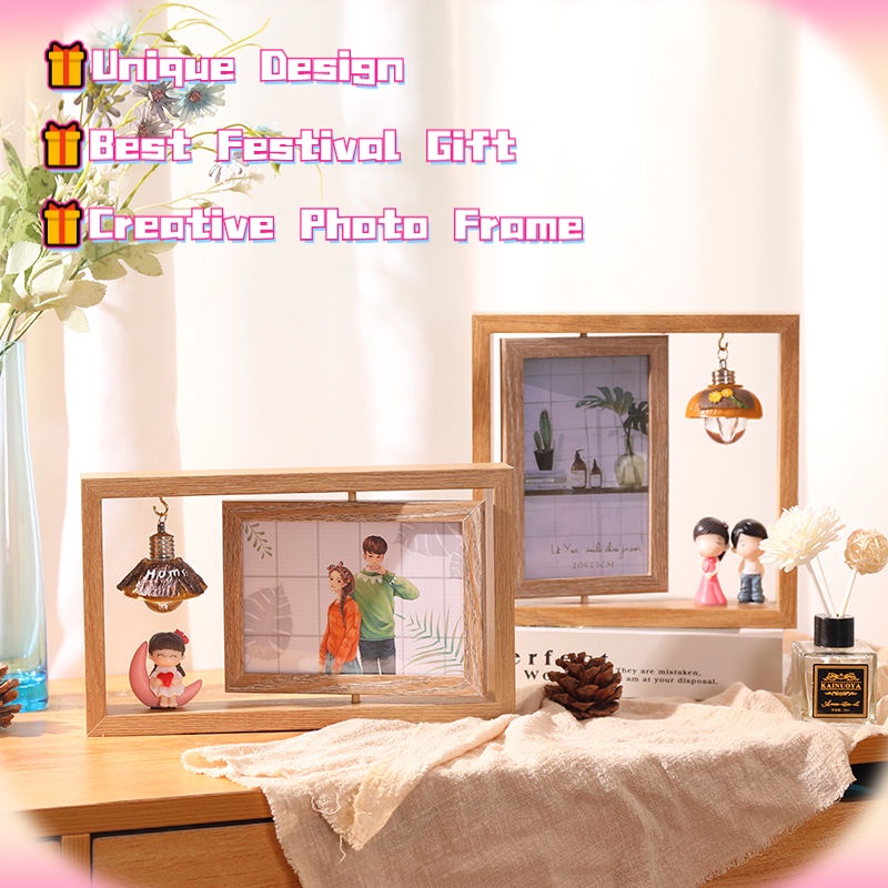 4R Creative Photo Frame Double Sided Rotating Wooden Photo Frame Photo ...