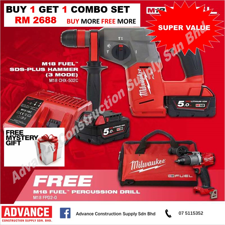 Milwaukee Buy 1 Get 1 Free Combo Set RM 2688 M18 CHX M18 FPD2