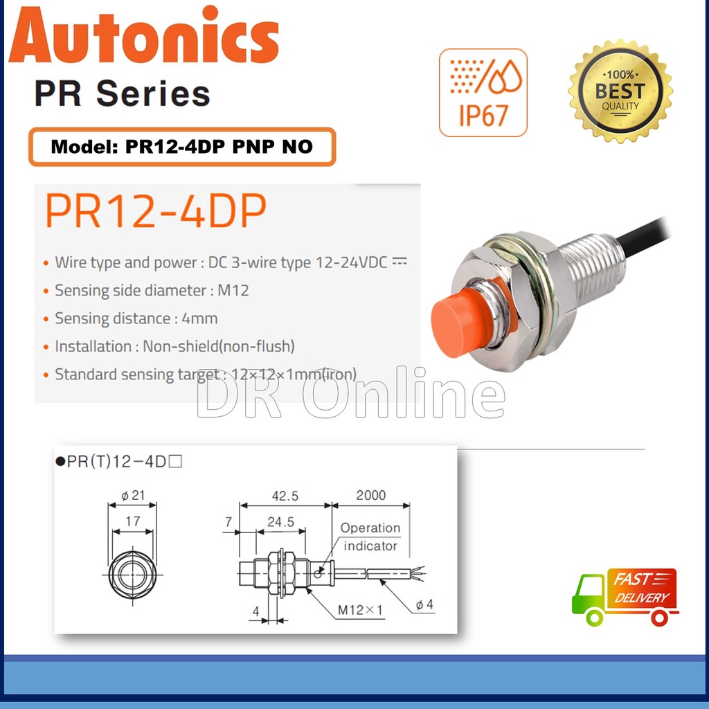 Autonics Proximity Sensor PR12-4DP M12 Sensing 4mm DC3 WIRE PNP NO 12 ...