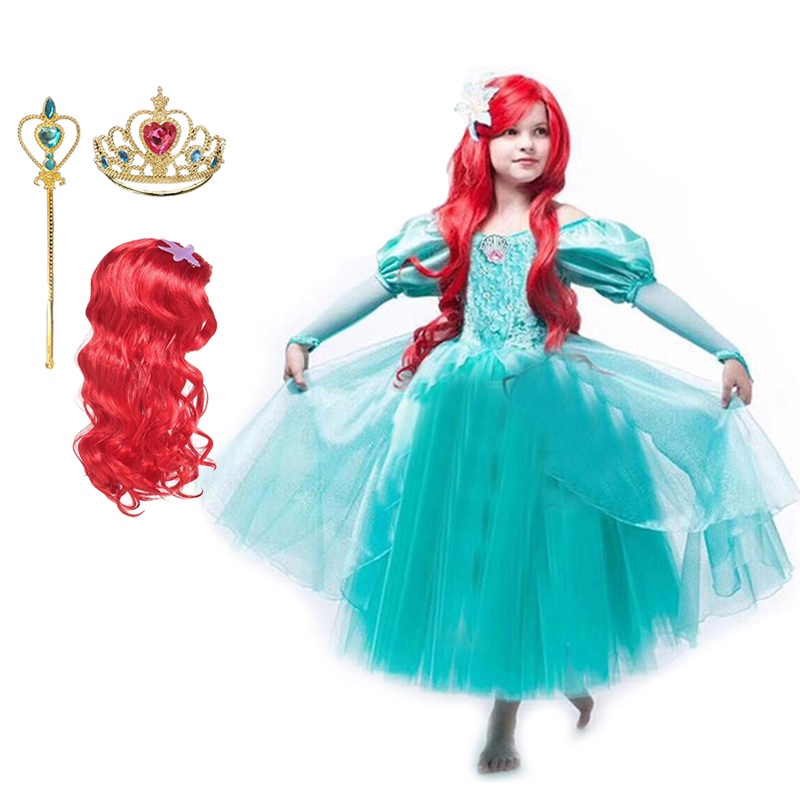 Little Mermaid Costume Girls Princess Ariel Green Dress Kids Birthday Gift  Party Dress | Shopee Malaysia