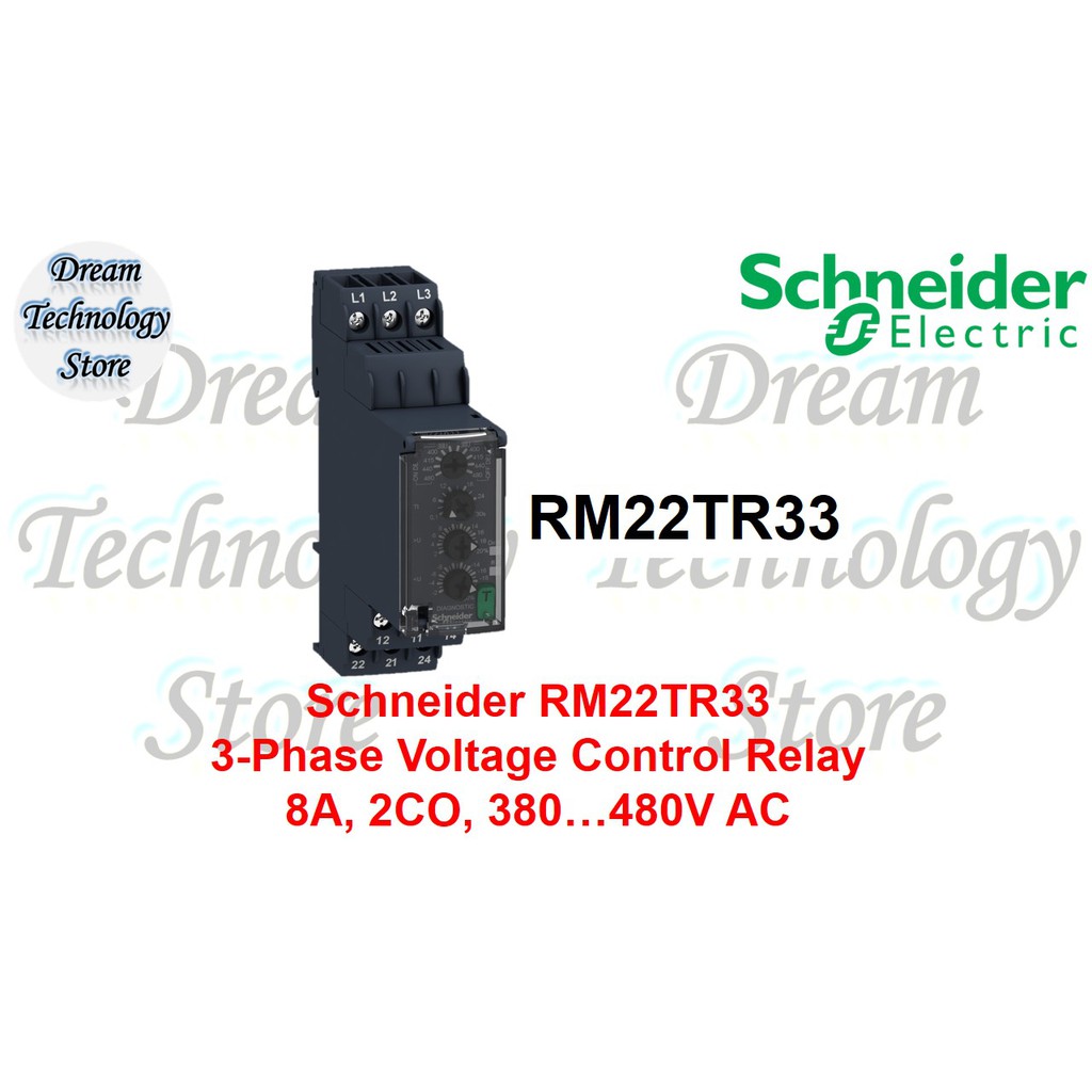 Schneider RM22TR33 3Phase Voltage Control Relay, 8A, 2CO, 380…480V AC