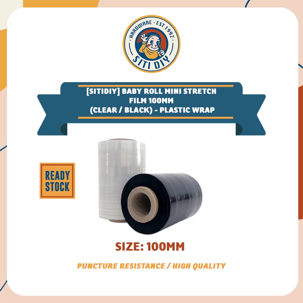 Stretch Film Baby Roll 100mm x 250g Black/Clear Wrapping Plastic Cling