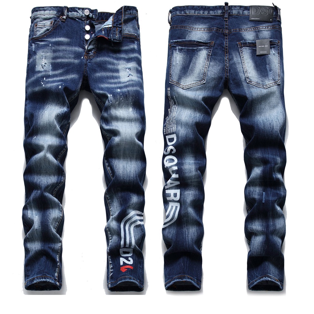 European American dsquared2 Street Wear D2 Paint Splashing Ripped White