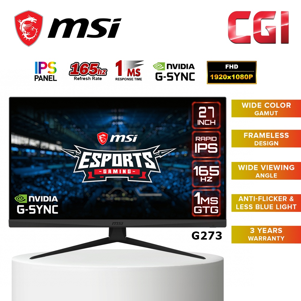 MSI 27 Optix G273 IPS 165Hz 1ms FHD Nvidia GSync Frameless Esports ...