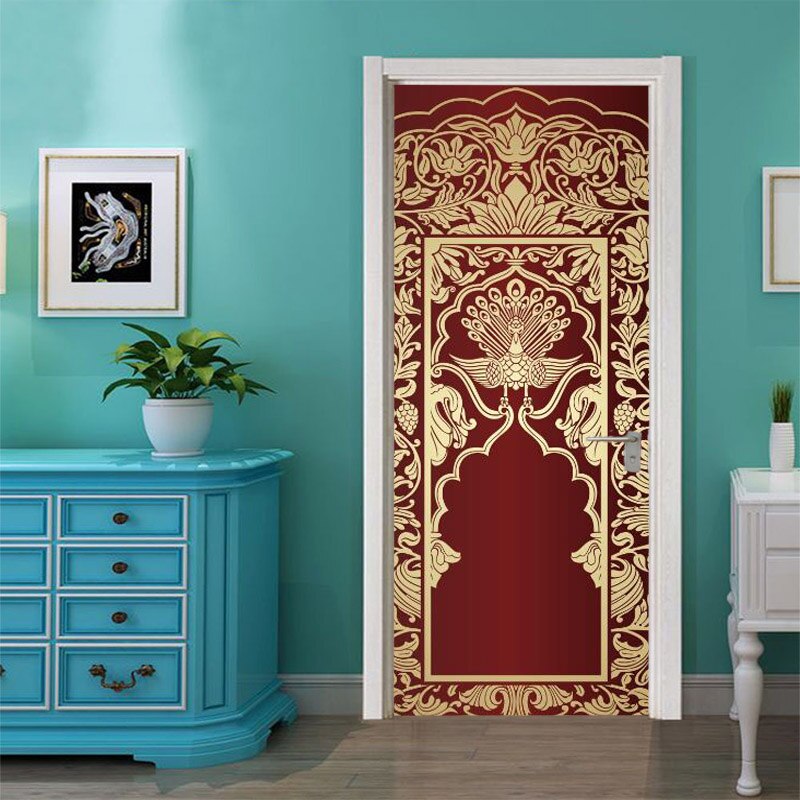 Self adhesvie Indian style retro pattern door sticker entrance ...