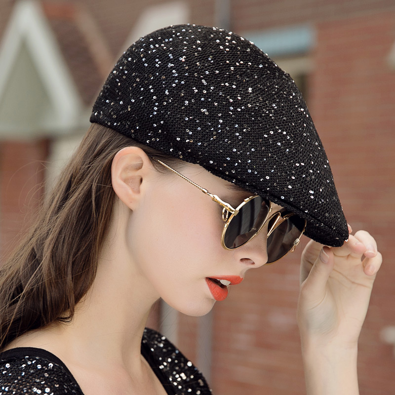 Hat female summer cap Korean beret fashion sequin female hat spring and ...