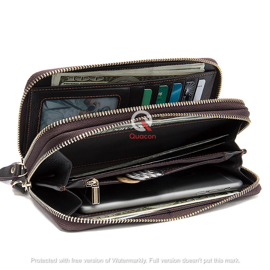 Odell Women's Double Zipper Organizer Wristlet Wallet – Vegan Leather, Fits Checkbook & IPhone, Detachable Strap