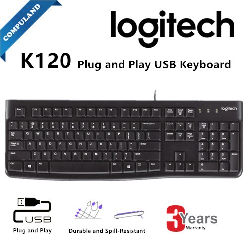 Logitech K120 USB Plug and Play Keyboard Durable and Spillresistant