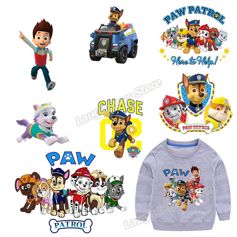 Paw Patrol Iron on Patches Set for Kids Clothing Cartoon DIY T-shirt ...