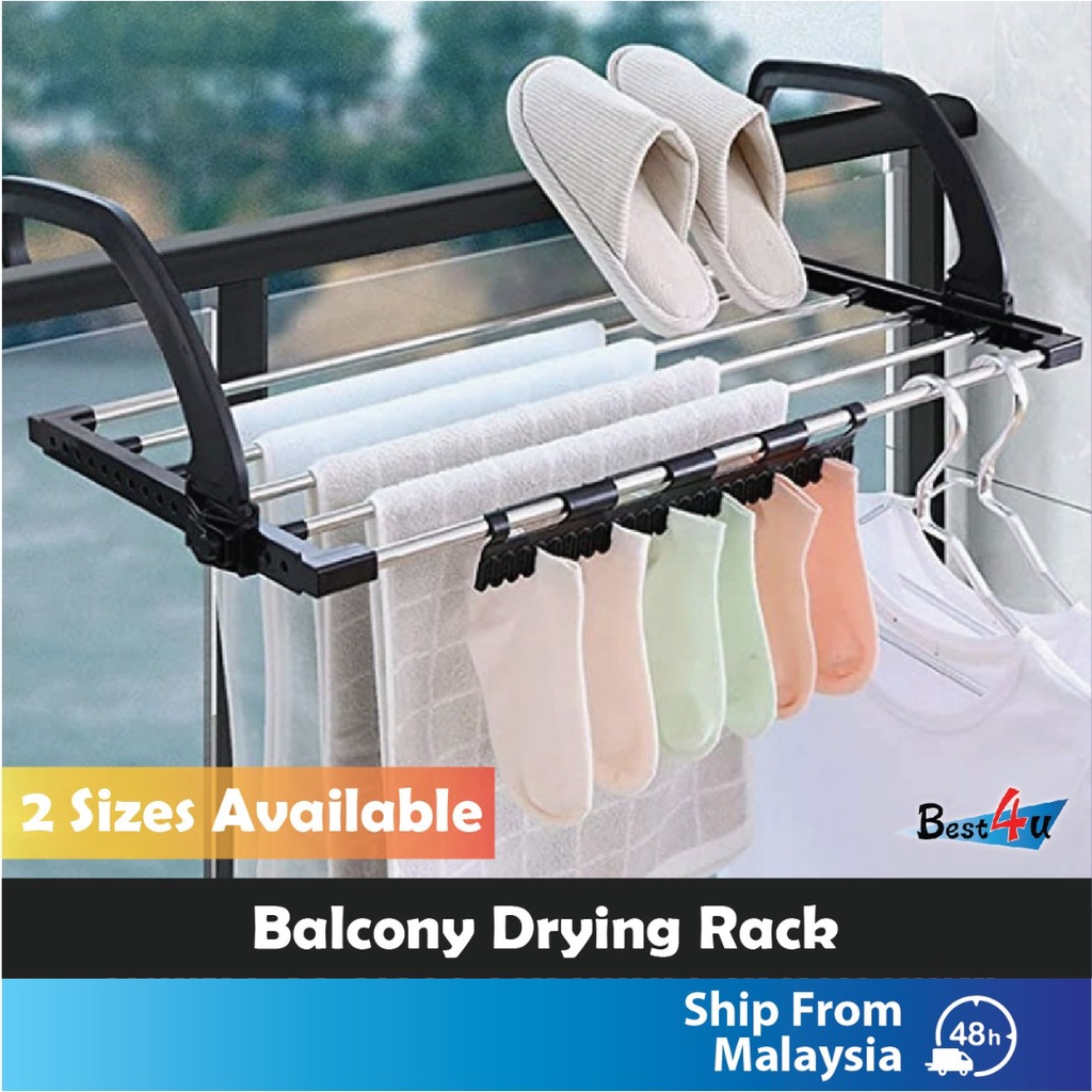 Best4u Balcony Clothes Drying Rack Stainless Steel Folding Towel Laundry Hanger