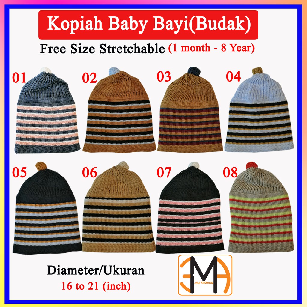 Kopiah Baby/Bayi (Budak) Free Size Stretchable (1 month - 8 Year ...