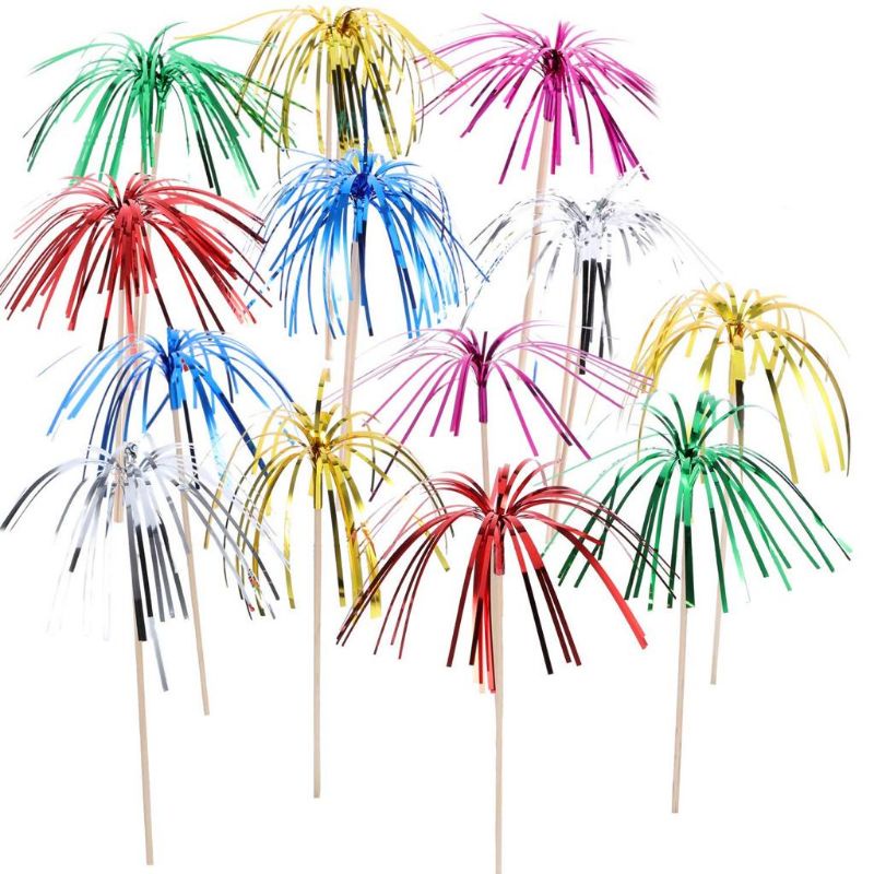 Firework Cupcake Toppers Foil Frill Toothpicks Holiday Cake Decorations ...