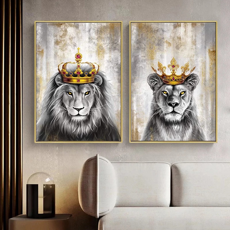 Wildlife Posters and Printers, The Lion King and the Lion Queen, Canvas ...