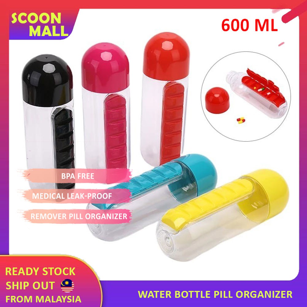 🔥💯READY STOCK 🔥💯 SCOON 600ML 2IN1 Water Bottle Pill & Vitamin Organizer ...
