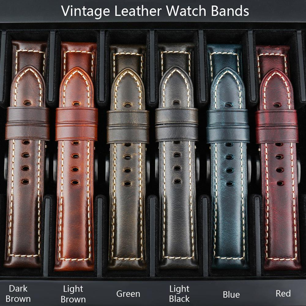 Watch Accessories Watch Band Strap 20mm 22mm 24mm 26mm Vintage Cow