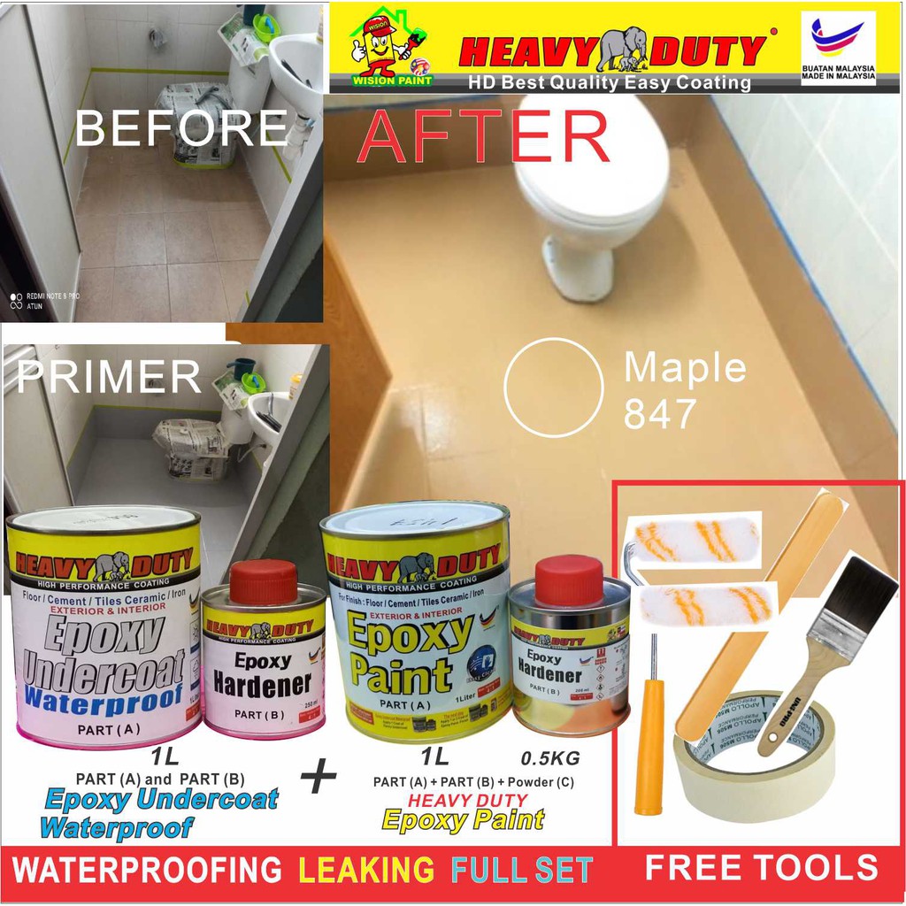 847 / FULL SET Epoxy Floor Coating HEAVY DUTY ( FREE Tool Set + 1L