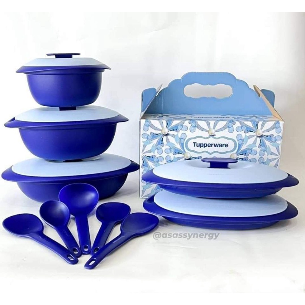 Tupperware Royale Blue Serveware Set 🎁 Hadiah Tupperware🎁Wish card 🎁