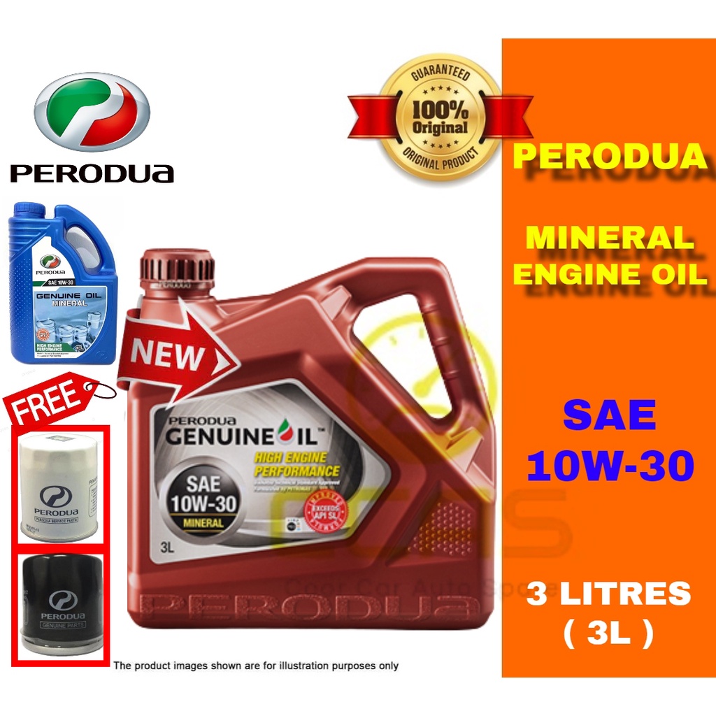 NEW 100 Original Perodua Engine Oil 10W30 10W30 3L FREE Oil Filter