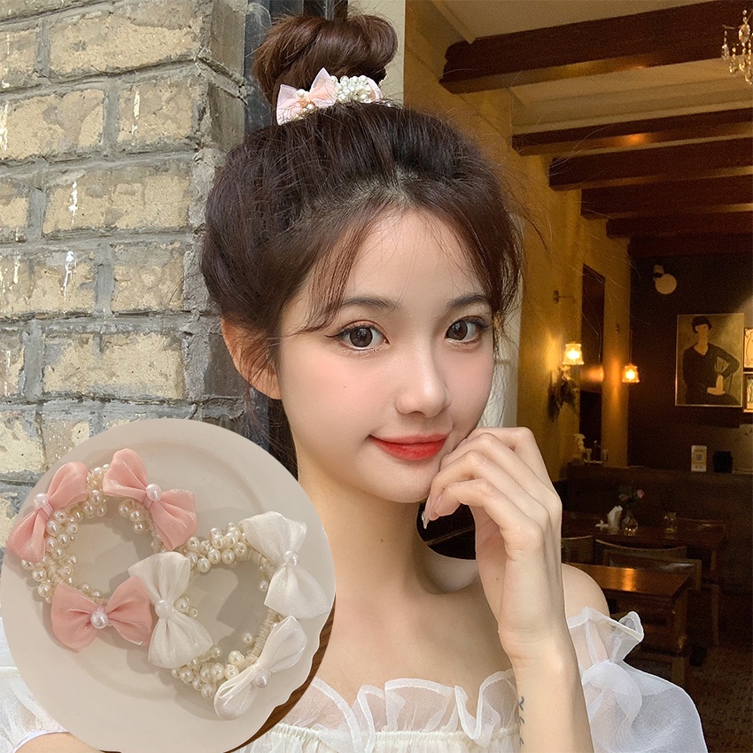 ins Super Fairy Pearl Bow Hair Rope HighEnd Sense Tie Head Rubber Band