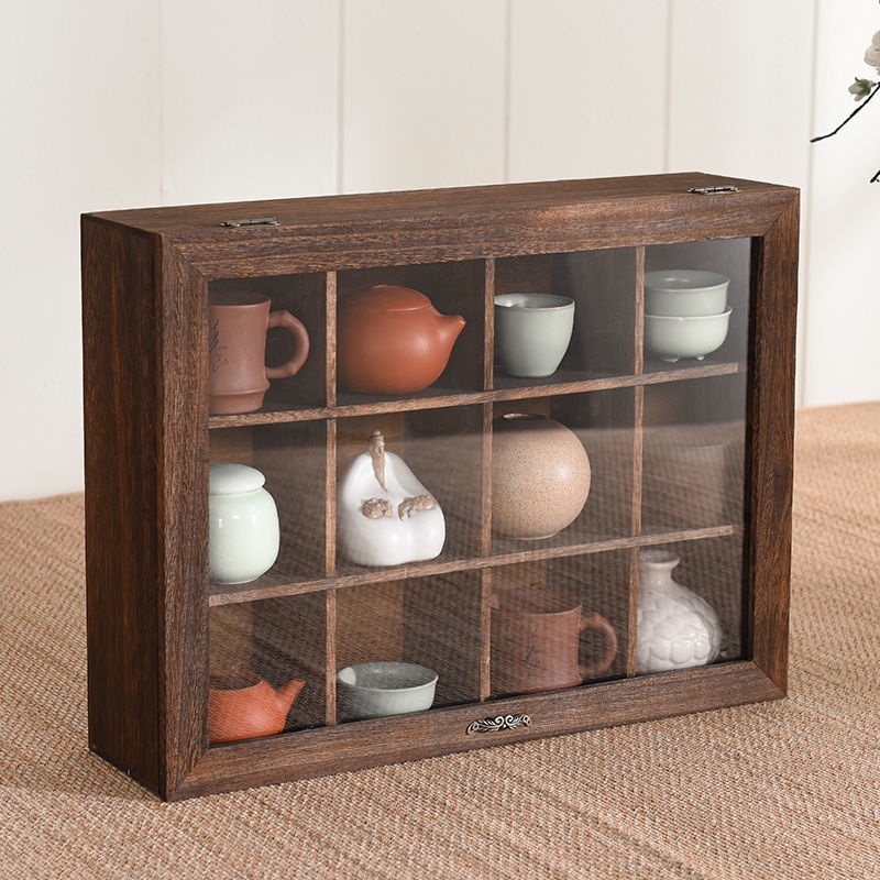 Solid Wood DustProof Tea Cup Display Lattice Multi
